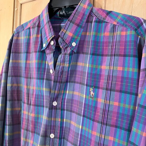 Ralph Lauren Mens Plaid Multicolor Pony Button Up Shirt Sz. Medium Purple SP EXC - Picture 5 of 12